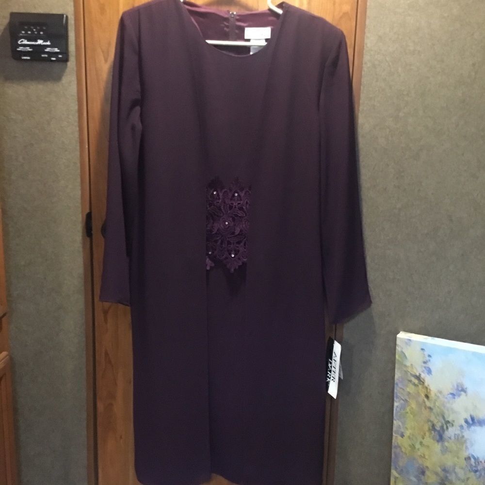 NWT. After Dark Brand Women’s Size 10 Eggplant 2 Pc Dress w/Jacket Set